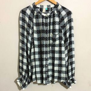 Anthropologie Pilcro Black and White Plaid Button-Down Shirt size 2X Fall Casual